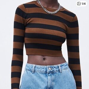 ZARA Black & Brown Longsleeve Crop Top